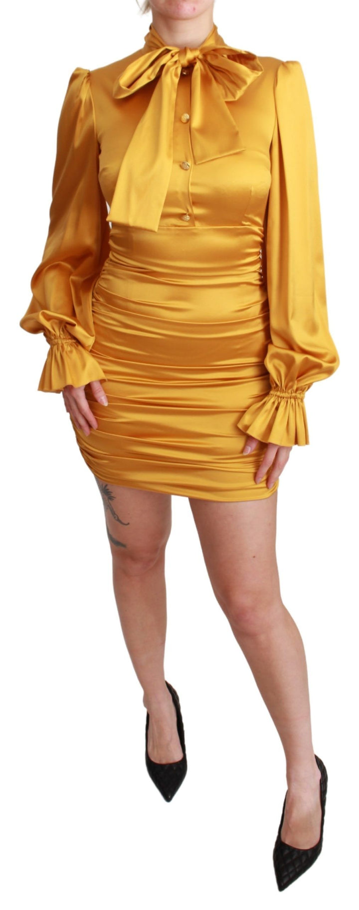 Gelbes Seiden-Stretch-Bodycon-Minikleid