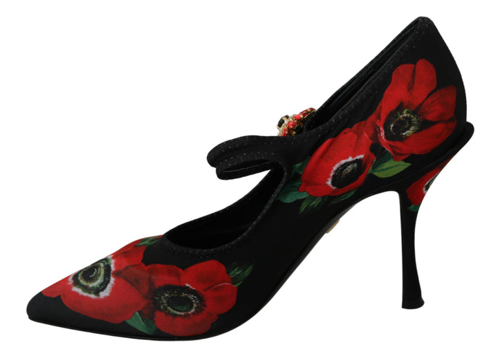 Schwarz Rot Floral Mary Janes Pumps Schuhe