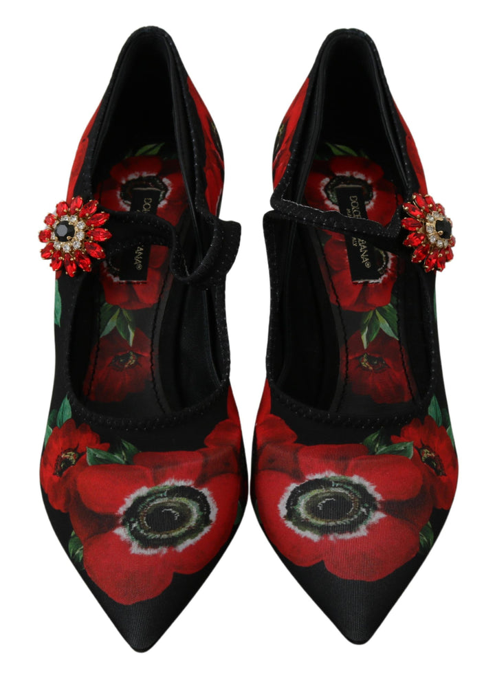 Schwarz Rot Floral Mary Janes Pumps Schuhe
