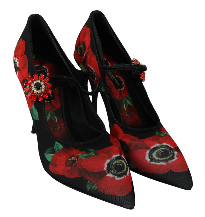 Schwarz Rot Floral Mary Janes Pumps Schuhe