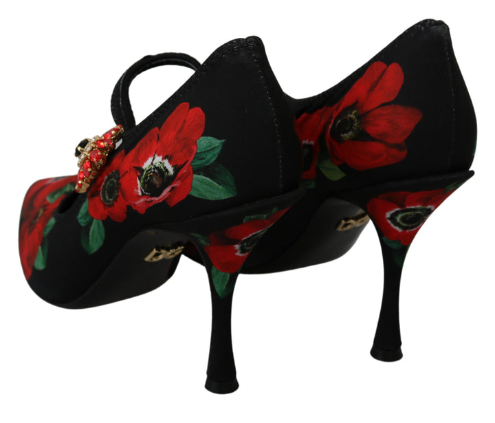 Schwarz Rot Floral Mary Janes Pumps Schuhe