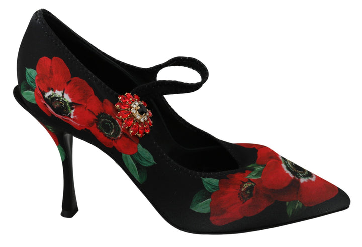 Schwarz Rot Floral Mary Janes Pumps Schuhe