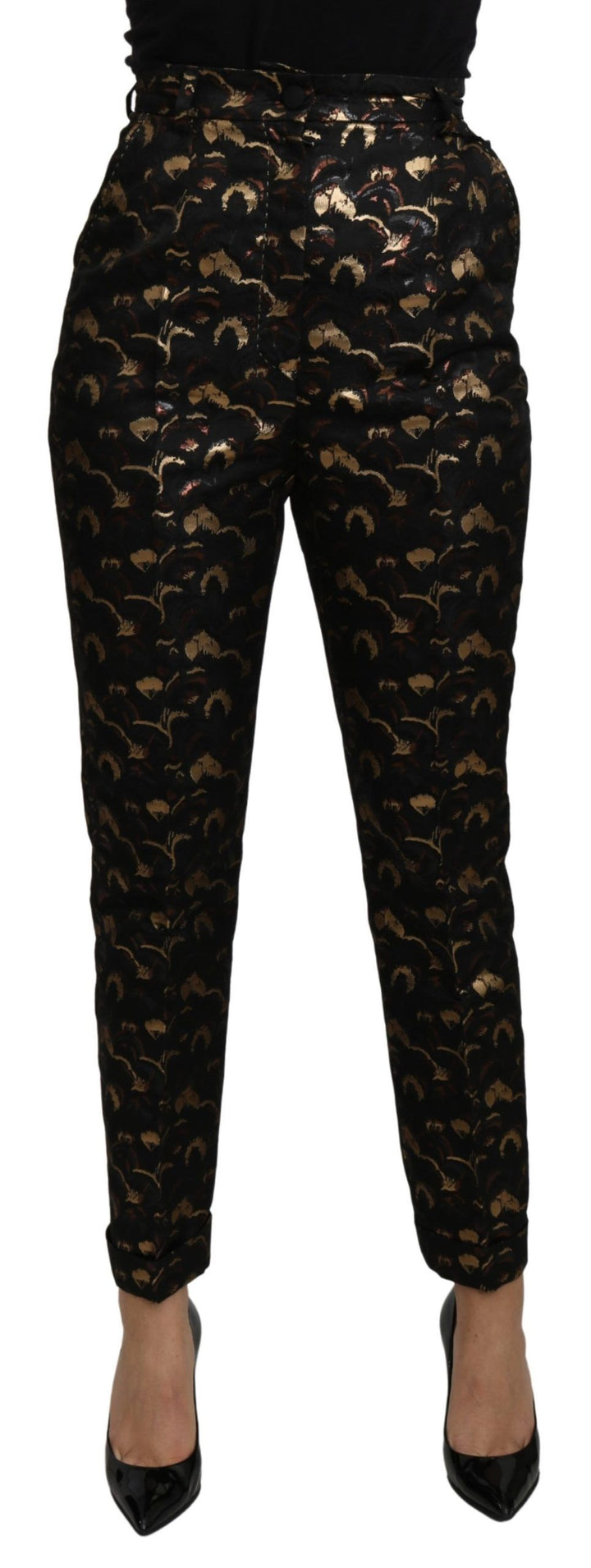 Schwarzgoldene Brokat-Hose mit hoher Taille