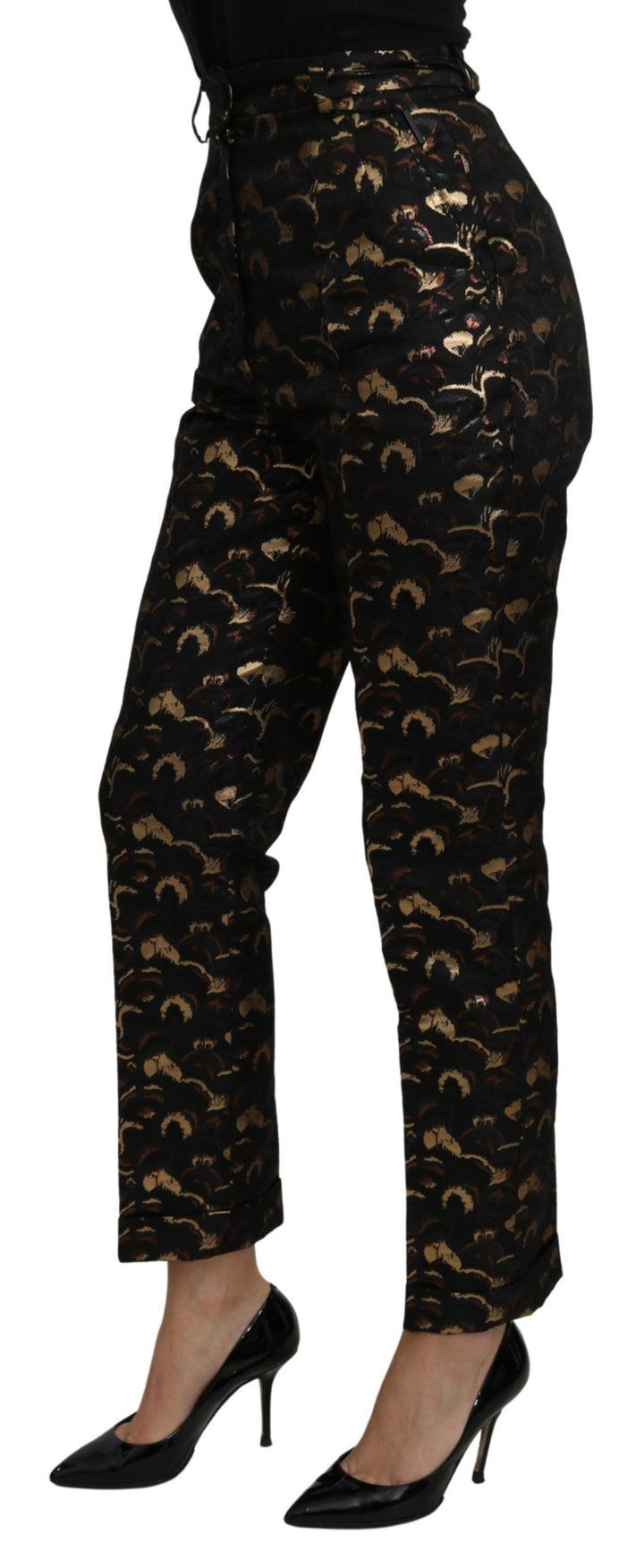 Schwarzgoldene Brokat-Hose mit hoher Taille