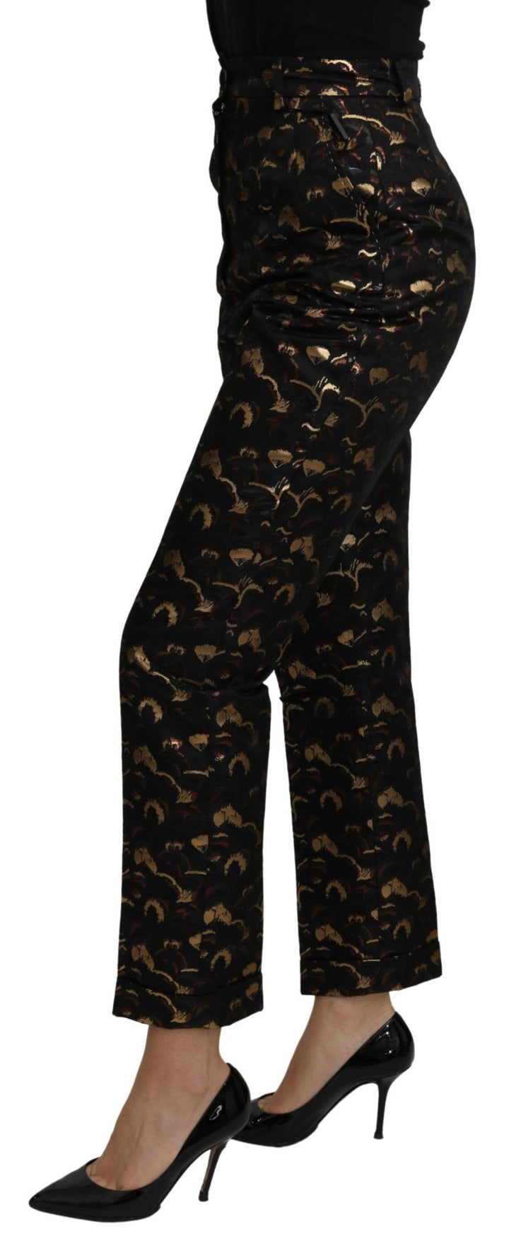 Schwarzgoldene Brokat-Hose mit hoher Taille