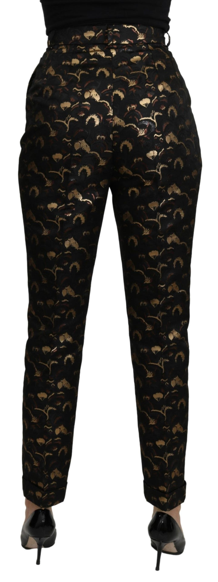 Schwarzgoldene Brokat-Hose mit hoher Taille