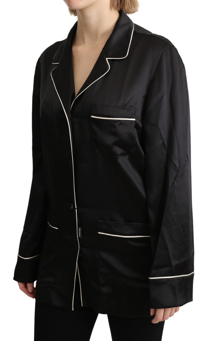 Elegant black silk blouse with button placket
