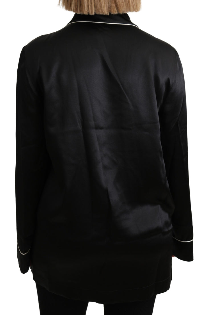 Elegant black silk blouse with button placket