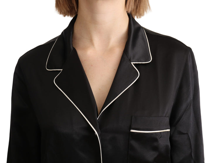 Elegant black silk blouse with button placket