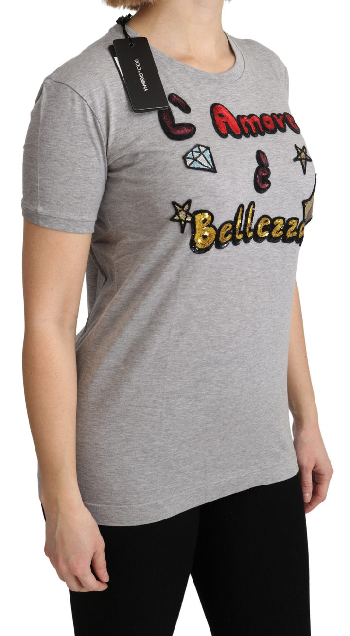 Graues Baumwoll-T-Shirt Amore e Bellezza