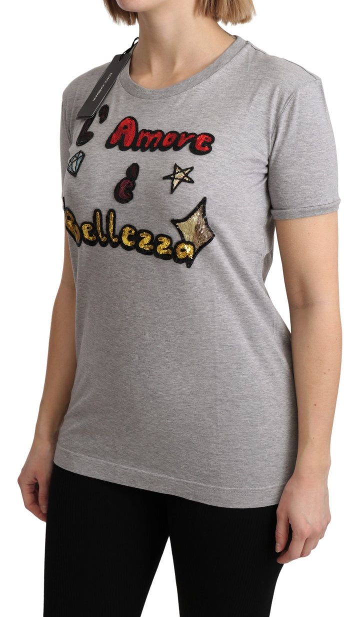 Graues Baumwoll-T-Shirt Amore e Bellezza