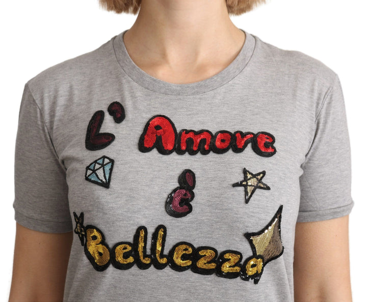 Graues Baumwoll-T-Shirt Amore e Bellezza