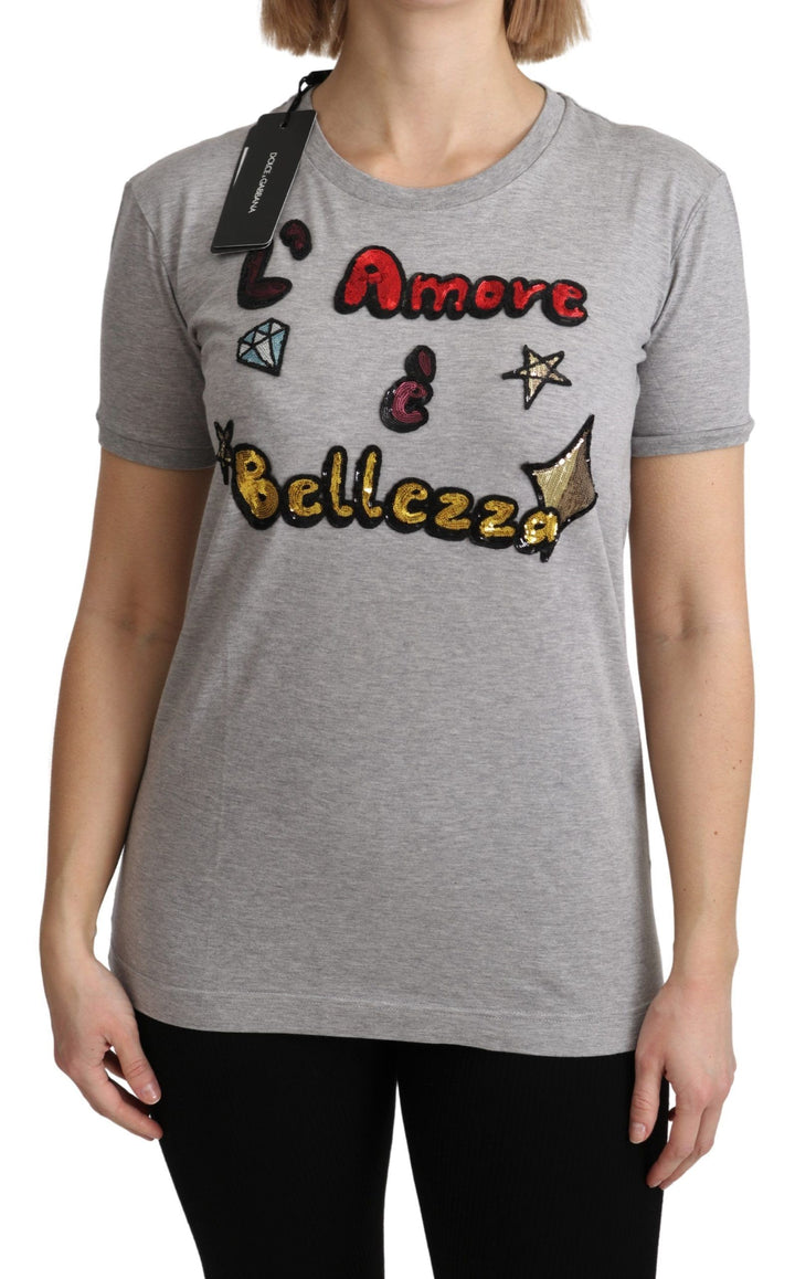 Graues Baumwoll-T-Shirt Amore e Bellezza