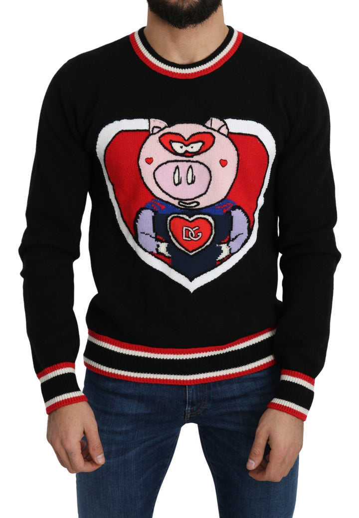 Elegant round-neck sweater made of black cashmere