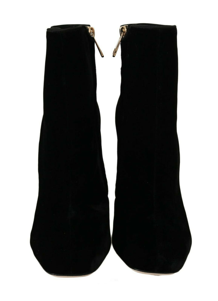 Elegant velvet ankle boots with crystal heels