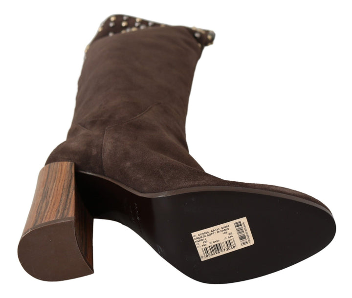 Braunes Wildleder Nieten Kniehohe Schuhe Stiefel