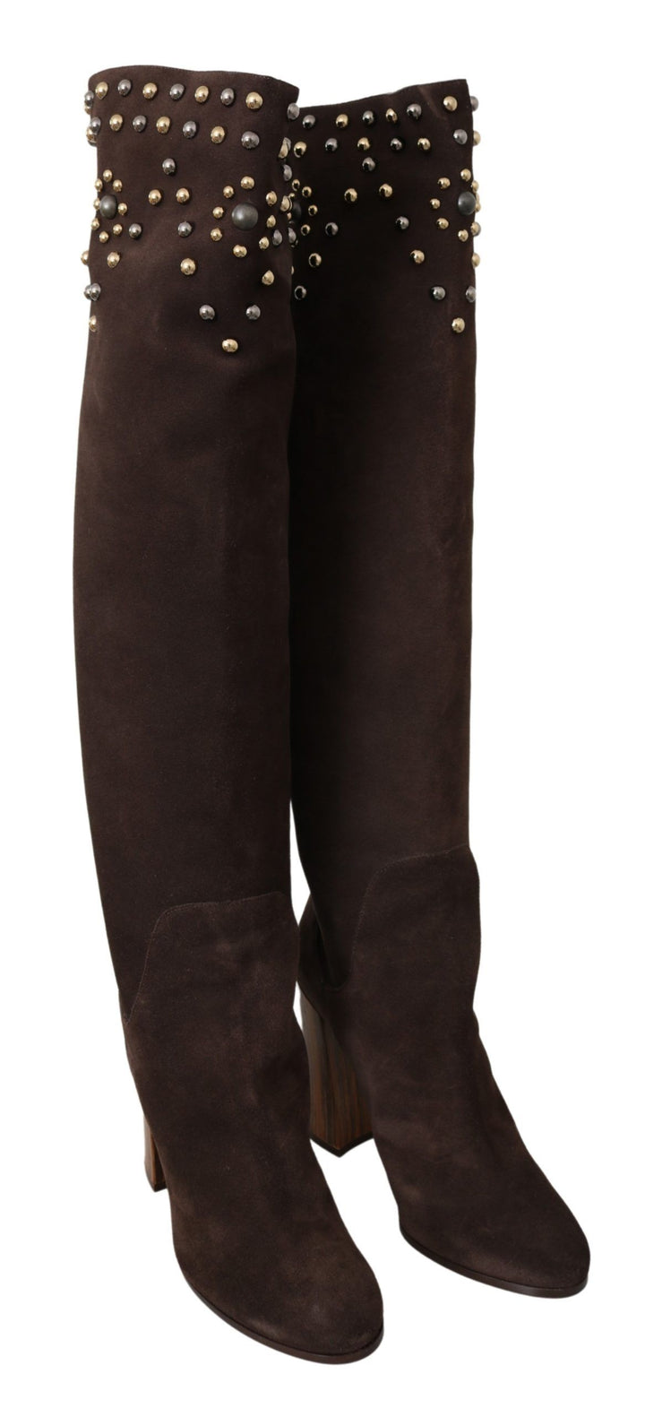 Braunes Wildleder Nieten Kniehohe Schuhe Stiefel