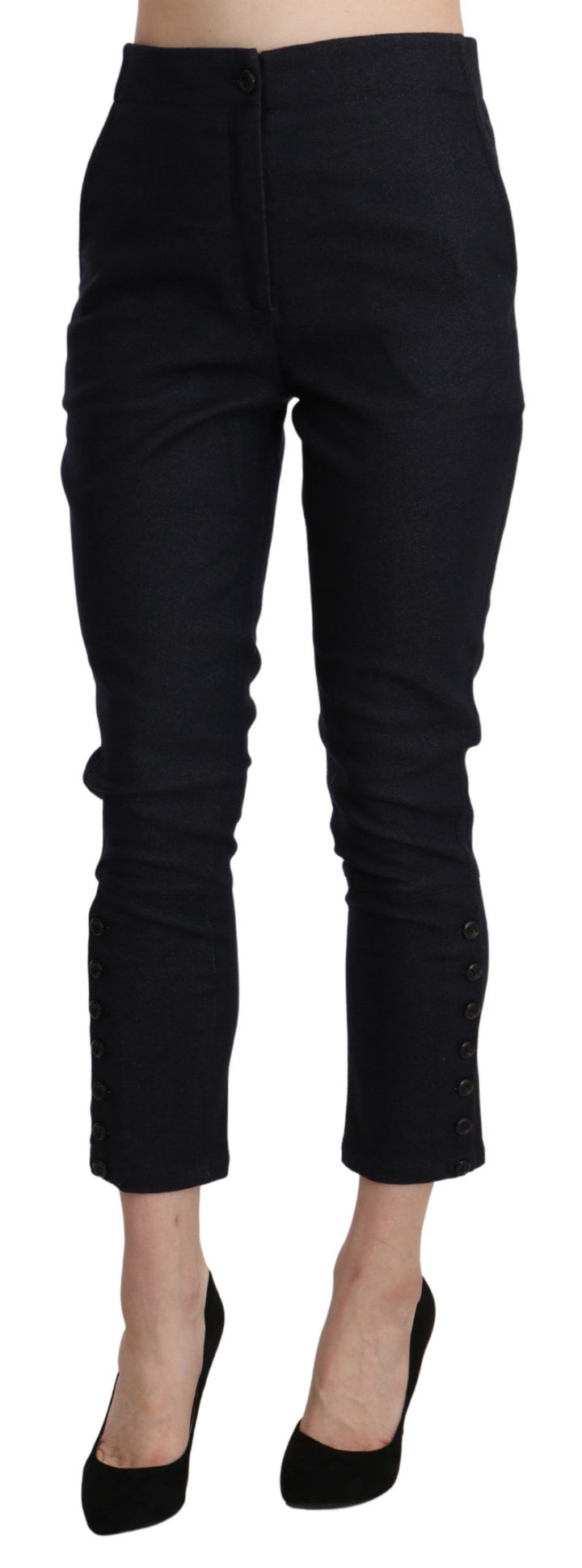 Schwarze Capri-Hose mit hoher Taille aus beschnittener Baumwolle