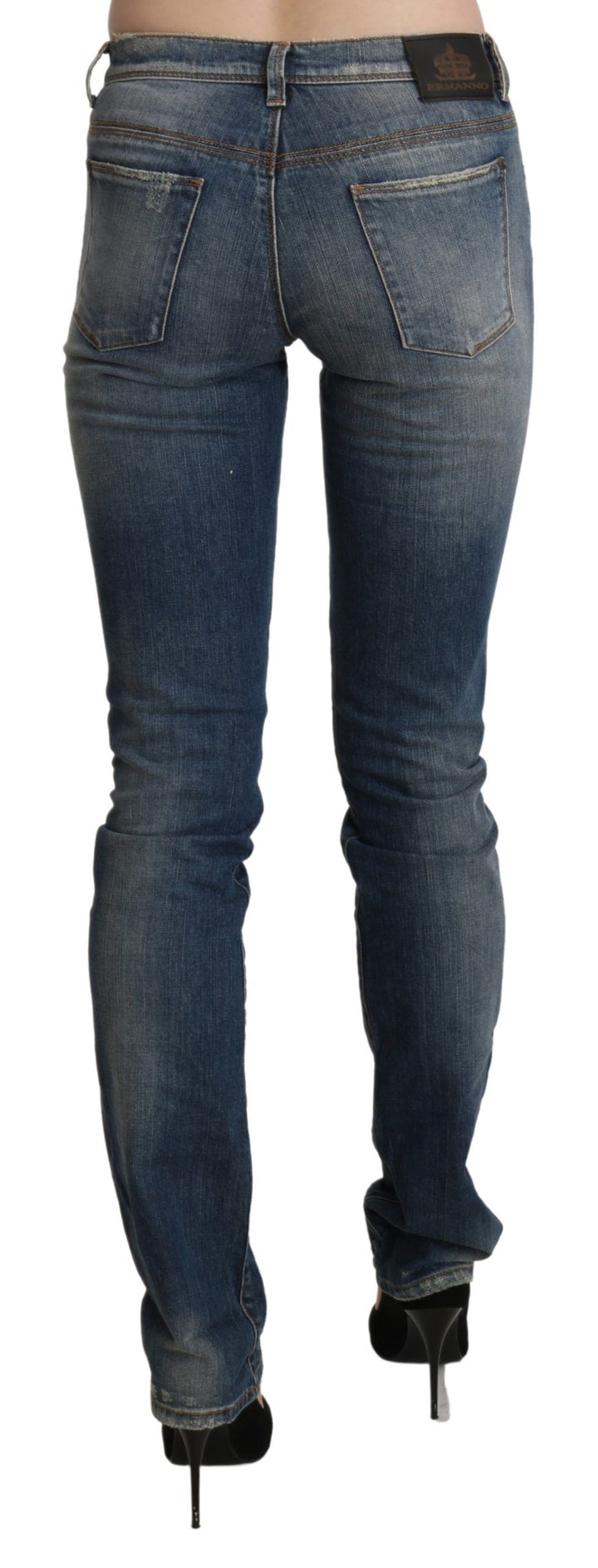 Blau gewaschene Mid Waist Skinny Denim Jeans
