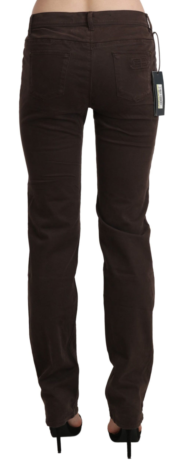 Braun Mid Waist Skinny Slim Trouser Baumwolljeans