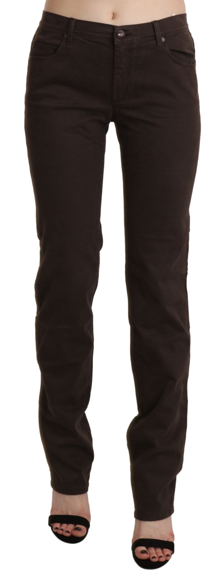 Braun Mid Waist Skinny Slim Trouser Baumwolljeans