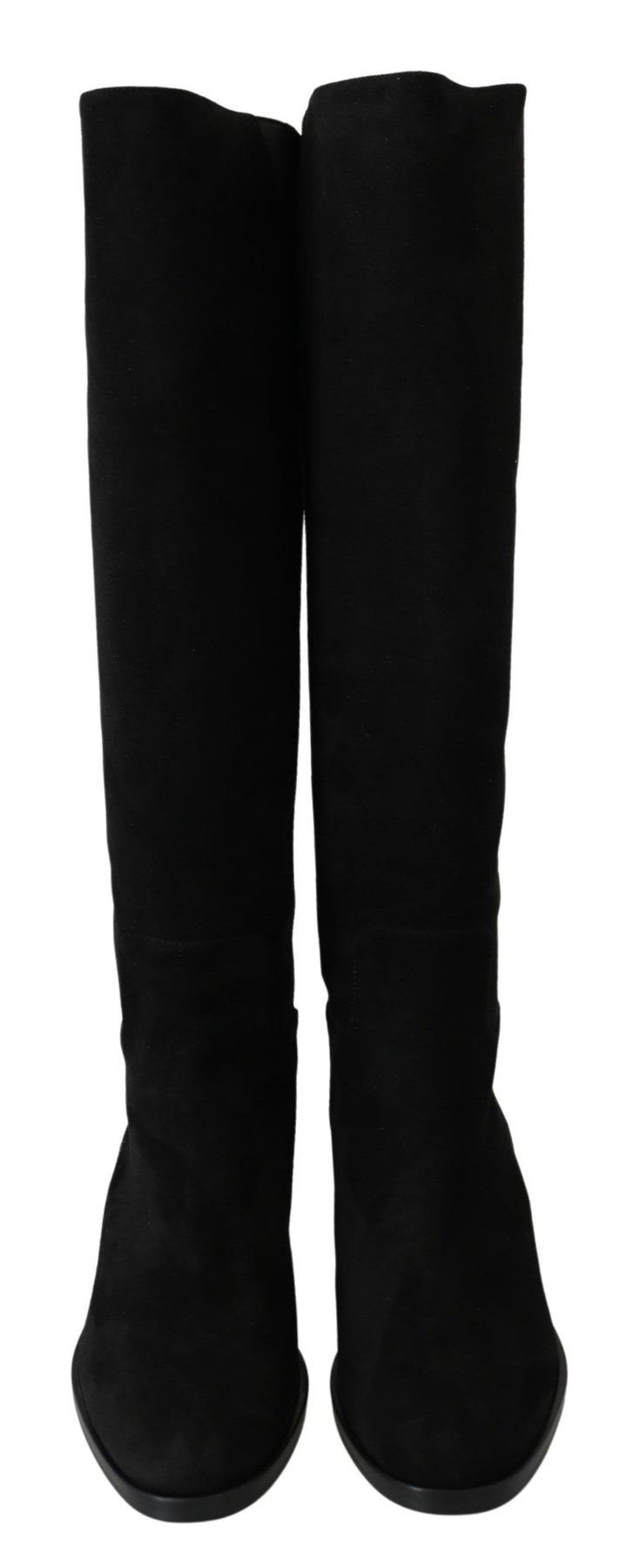 Schwarze kniehohe flache Wildlederstiefel Schuhe