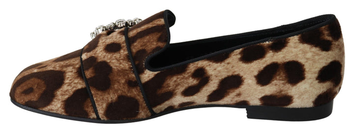 Braun Leopard Print Kristalle Loafers Flats Schuhe