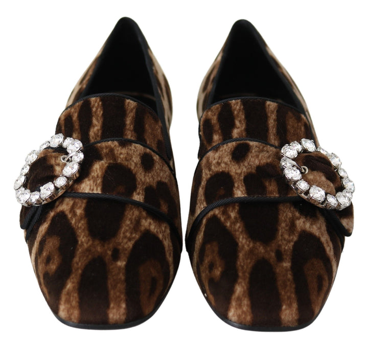 Braun Leopard Print Kristalle Loafers Flats Schuhe