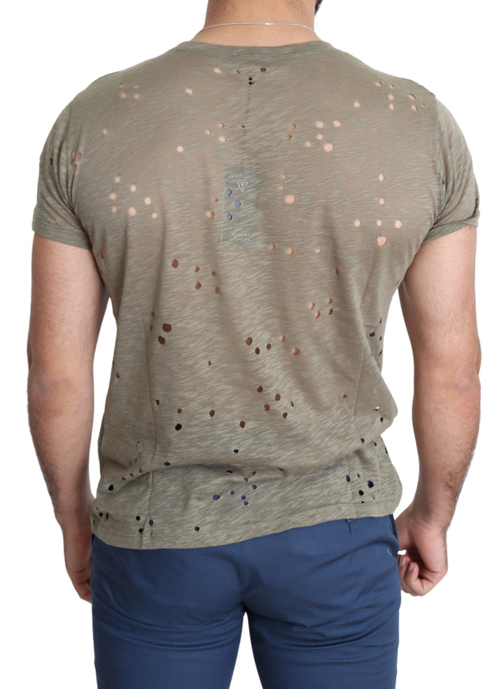 Braunes Baumwoll-Stretch-T-Shirt mit Logodruck für Männer Casual Perforated T-Shirt