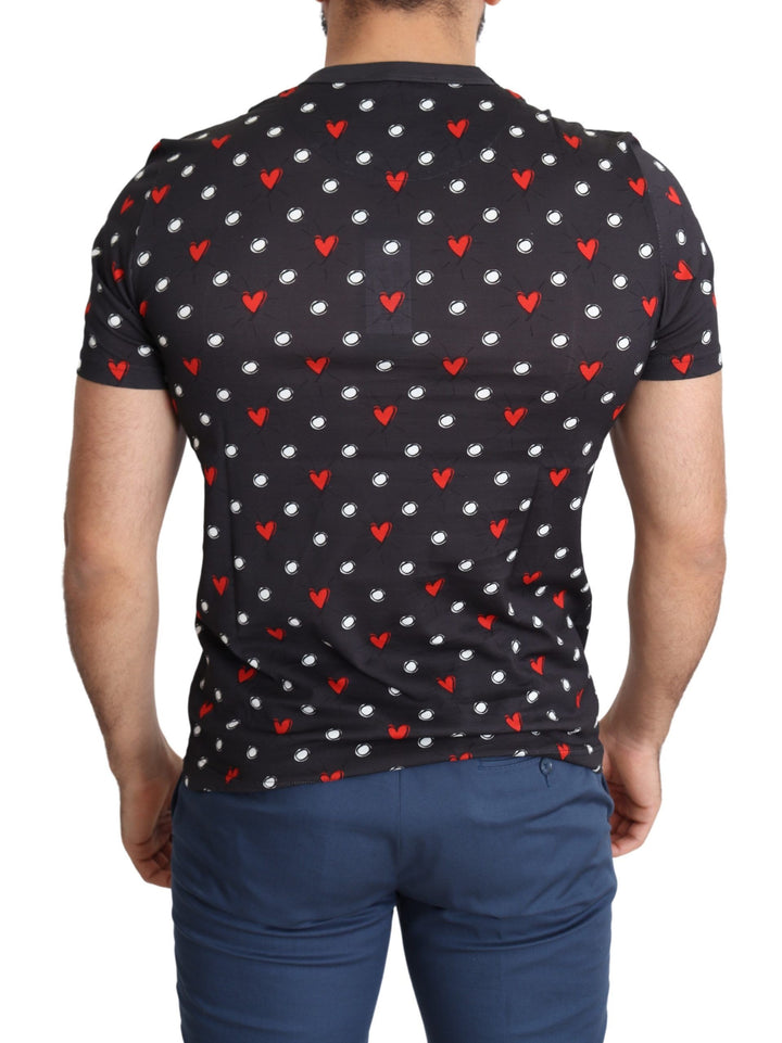 Dunkelgraues Baumwoll-T-Shirt mit Herzdruck für Männer