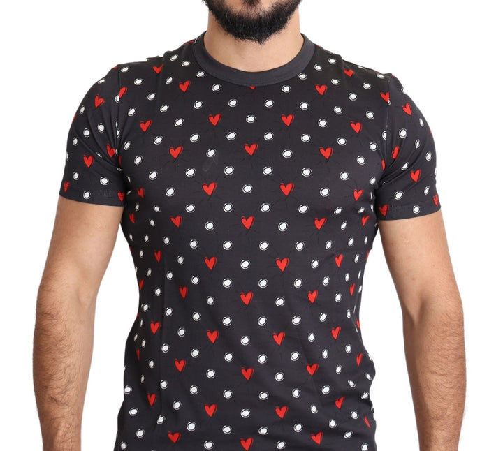 Dunkelgraues Baumwoll-T-Shirt mit Herzdruck für Männer