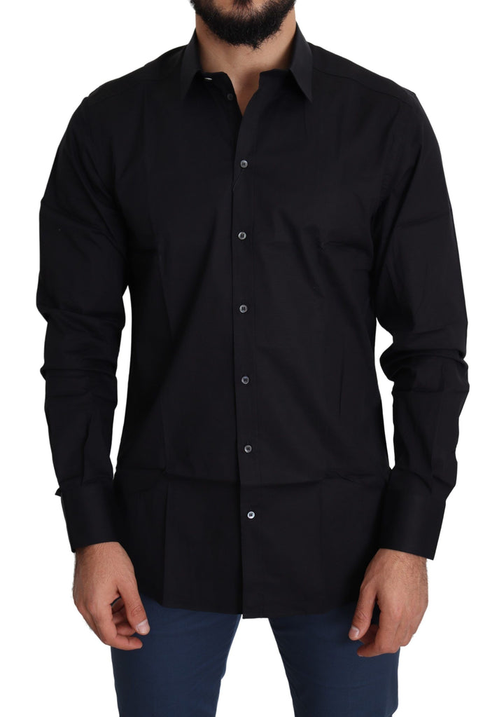 Elegant black cotton stretch shirt