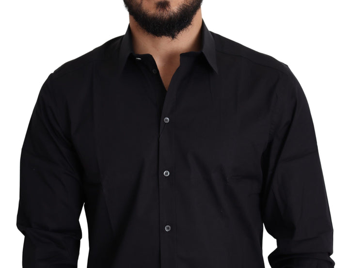 Elegant black cotton stretch shirt