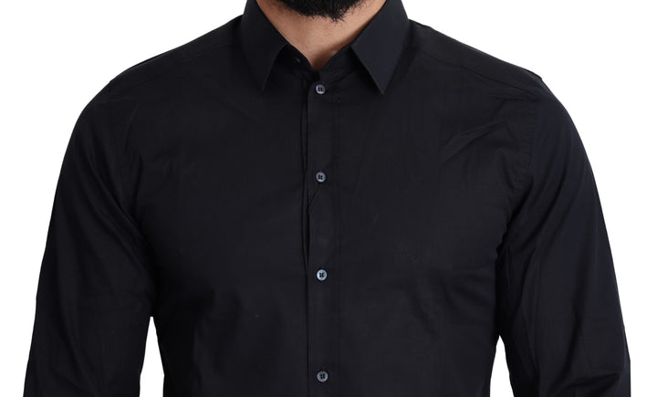 Slim black slim fit cotton stretch shirt