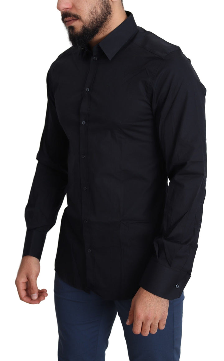 Slim black slim fit cotton stretch shirt