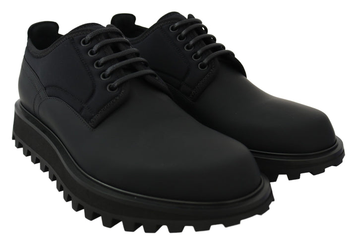 Schwarze gummierte Kalbsleder Chunky Derby Vulcano Schuhe