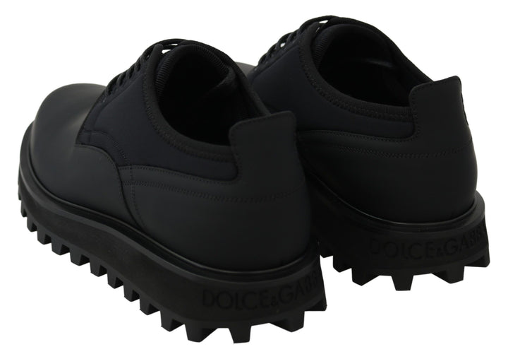Schwarze gummierte Kalbsleder Chunky Derby Vulcano Schuhe
