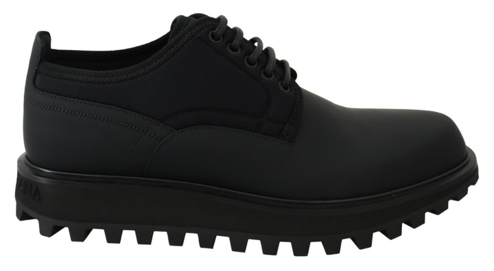 Schwarze gummierte Kalbsleder Chunky Derby Vulcano Schuhe