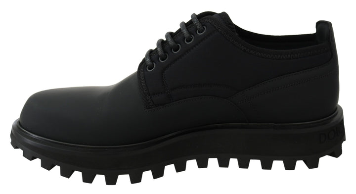 Schwarze gummierte Kalbsleder Chunky Derby Vulcano Schuhe