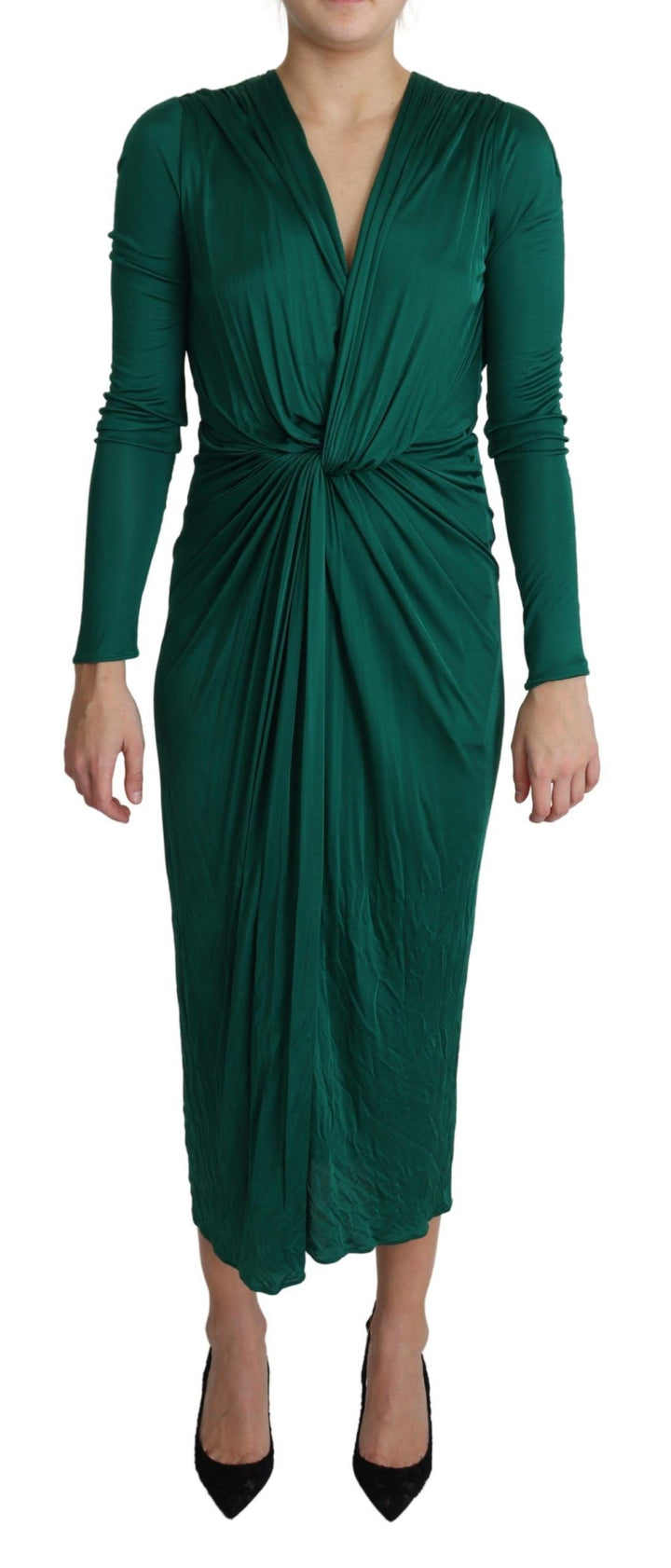 Grünes Midi-Kleid mit taillierter Silhouette aus Viskose