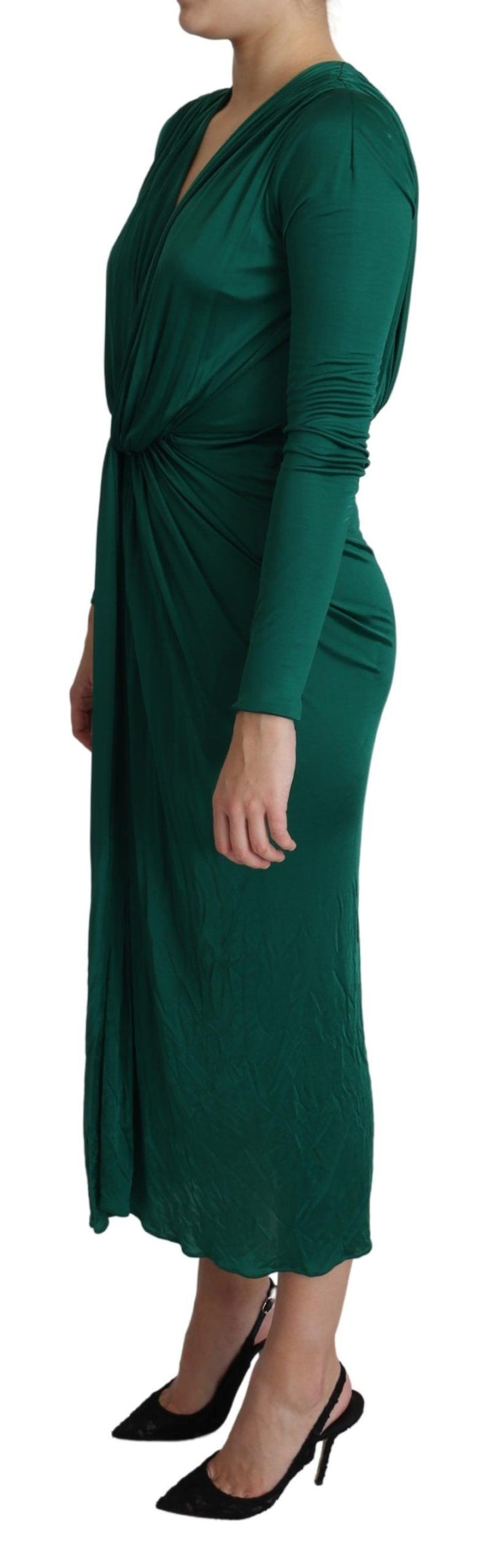 Grünes Midi-Kleid mit taillierter Silhouette aus Viskose