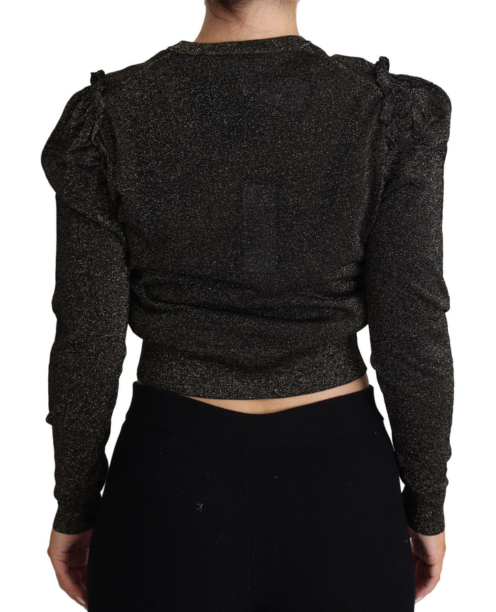 Schwarz Gold Cropped Damen Pullover Sweater