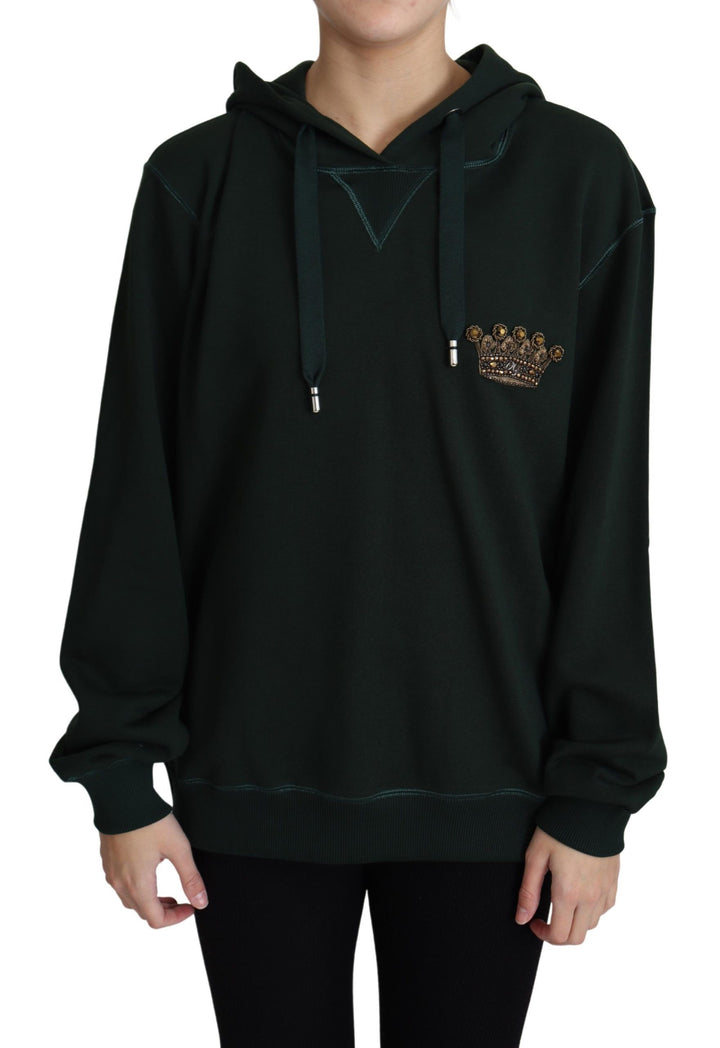 Dunkelgrüner Hoodie mit Kronenstickerei