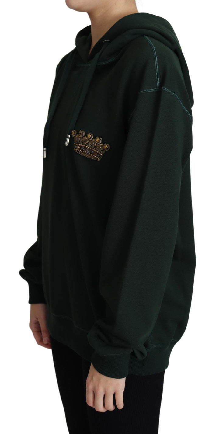 Dunkelgrüner Hoodie mit Kronenstickerei