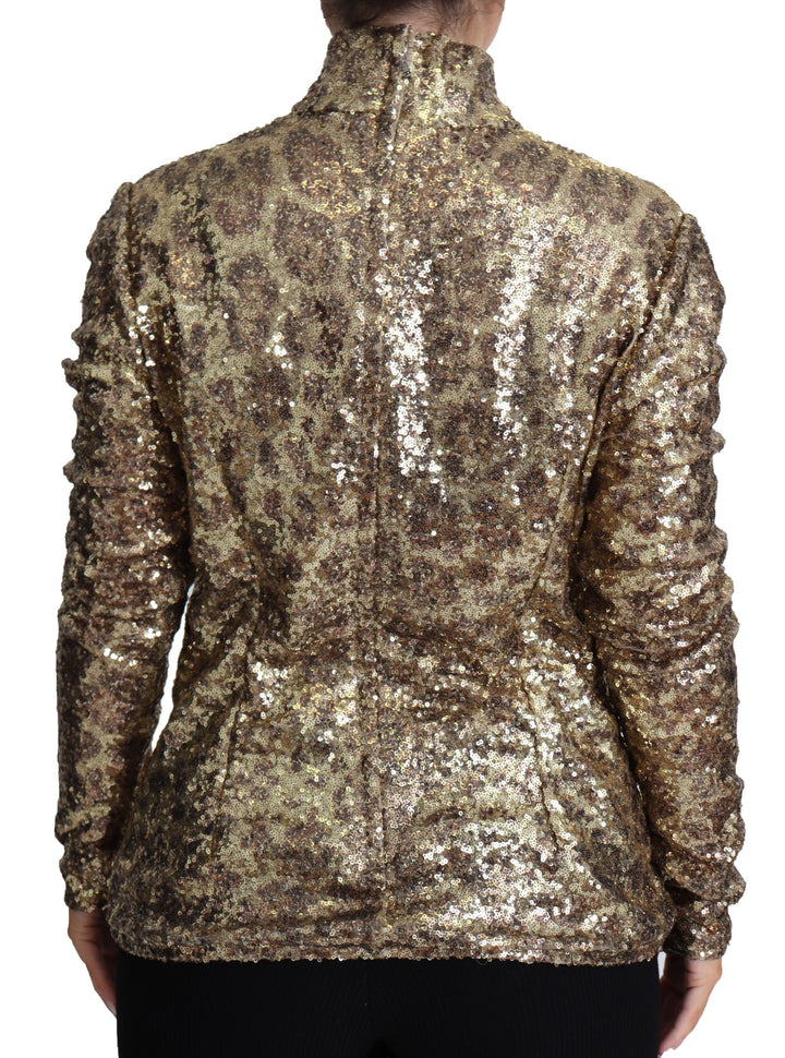 Brauner Leopard Fit Rollkragenpullover mit Pailletten