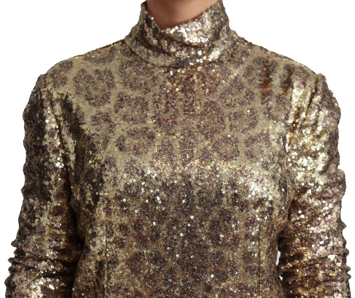 Brauner Leopard Fit Rollkragenpullover mit Pailletten
