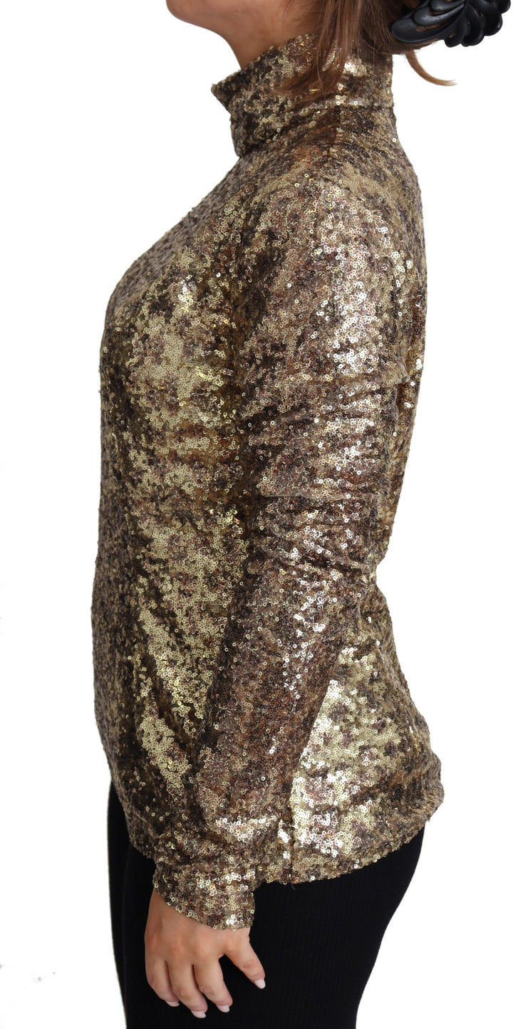Brauner Leopard Fit Rollkragenpullover mit Pailletten