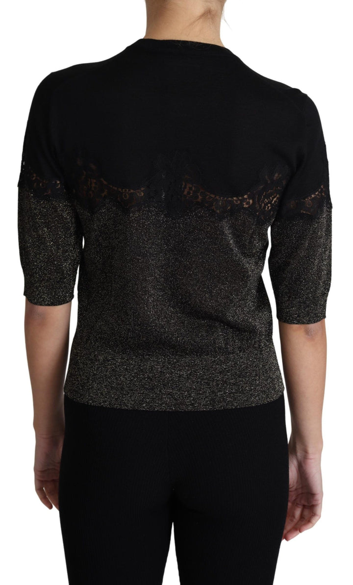 Elegant jersey blouse with lurex threads and lace