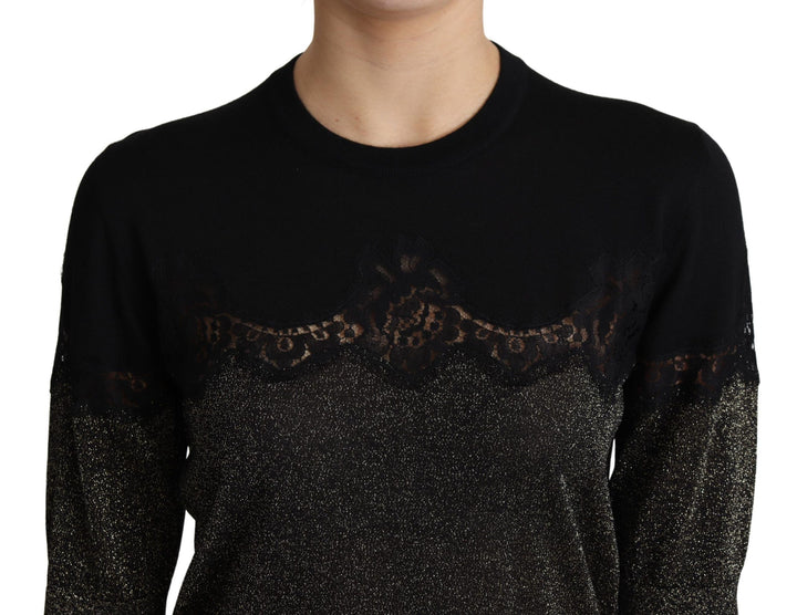 Elegant jersey blouse with lurex threads and lace