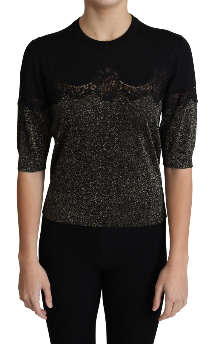 Elegant jersey blouse with lurex threads and lace
